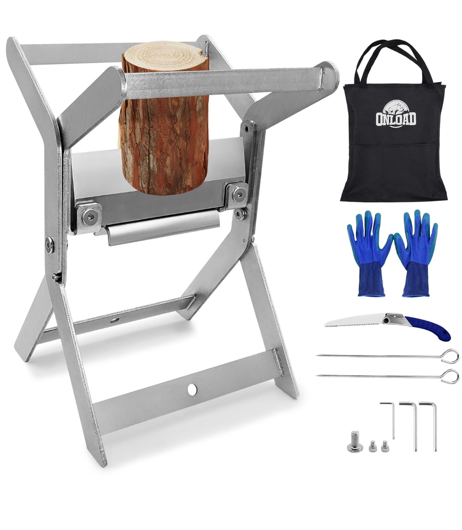 ONLOAD Firewood Kindling Splitter,Heavy Duty Manual Log Splitter with Handsaw,Folding Kindling Cracker with Hardened Sharp Blade for Easy Firewood Preparation
