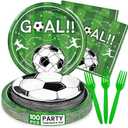 Mulbozy 100 Soccer Party Decorations, Soccer Themed Plates and Napkins Disposable Set Includes 25-9" & 25-7" Dessert Cake Plates, Napkins, Forks for for Birthday Party Supplies