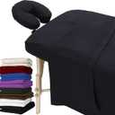 London Linens Extra Thick 3 Piece Massage Table Sheets Set - 100% Natural Cotton Flannel - Includes Massage Table Cover, Fitted Sheet, Face Rest Cover (Exotic Black)