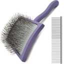 Slicker Ergonomic Wooden-Handle Long-Pin Brush for Poodles, Goldendoodles & Other Long-Haired Dogs (purple)