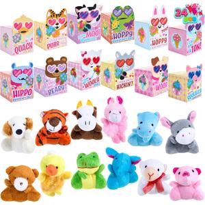 JOYIN 24 Pcs Valentine's Day Plush Toys with Boxes, Mini Stuffed Toys & Cardstock Boxes with 12 Designs, Valentines Day Kids Boys Girls Gift Classroom Prize Goodie Bag Stuffers Party Favor