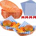 Reallnaive Wicker Food Baskets With Liners Bread Basket Waxed Deli Paper Red Bow Decoration Woven Gift Basket Food Container Liners R for Picnics, Kitchen, Easter, Bread, Fruits,Vegetables