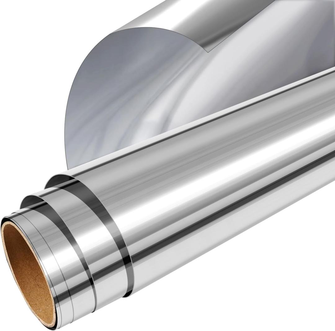Window Tinting Film for Home Heat Control One Way Windows Film Mirror Light Blocking No Glue Reflective Sun UV for Glass (Silver 23.6 Inch x 6.5 Feet)
