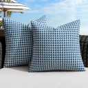 MIULEE Pack of 2 Outdoor Throw Pillow Covers Decorative Farmhouse Square Waterproof Pillows for Tent Patio Garden Balcony Sofa, 18x18 Inch Blue