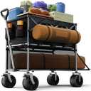 Collapsible Wagon Double Decker, Large Capacity Foldable Wagons Carts Dark Black