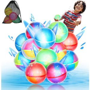 12 PackMagnetic Reusable Water Balloons, Fast Self-Sealing for Kids Adults Latex-Free Silicone Quick Easy Auto Fill Bomb Ball, Refillable Pool Beach Outdoor Activities Games Toy Summer Fun Splash