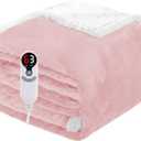 Electric Heated Blanket Full Size 72"x84", Soft Flannel with Overheat Protection, 9 Adjustable Heat Settings & 10-Hour Auto-Off Timer, Fast Heating for Winter Comfort, for Couch & Bed, Pink