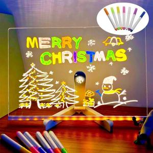 Led Note Board with Colors, 4 Modes & 7 Colors Acrylic Dry Erase Board with Light, 7 Markers, Led Illuminated Drawing Board for Office Home (11.8 * 7.9 in) (30)