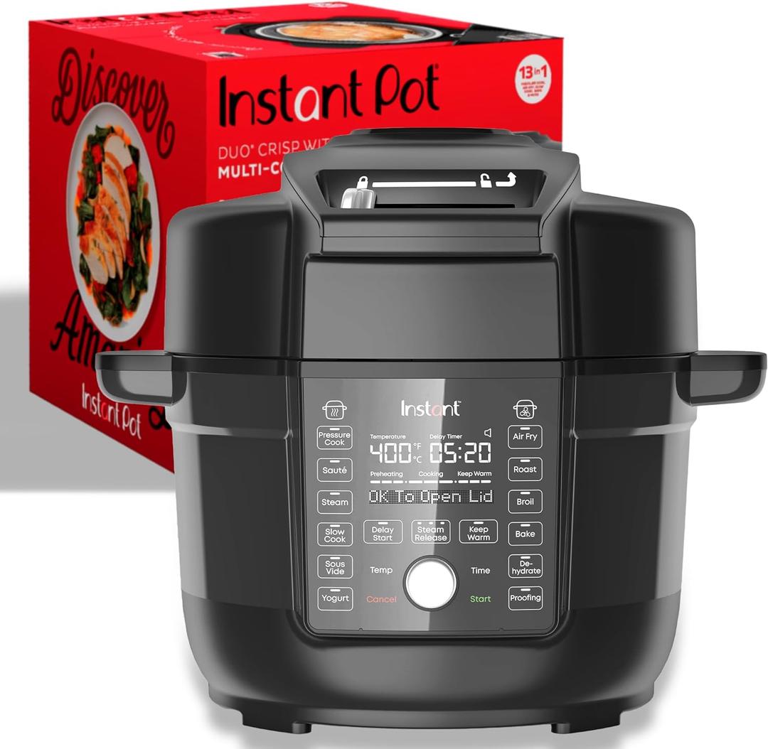 Instant Pot Duo Crisp Ultimate Lid,13-in-1 Air Fryer&Pressure Cooker Combo, Saut, Slow Cook, Bake, Steam, Warm, Roast, Dehydrate, Sous Vide&Proof, App With Over 800 Recipes,1500 watts,6.5 Quart,Black