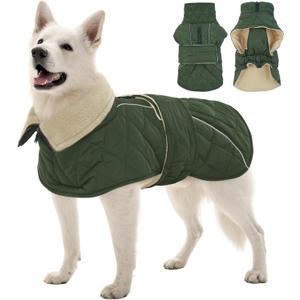 Kuoser Dog Coat, Super-Warm Dog Jacket Windproof Pet Cold Weather Coats for Extra Large Dogs, Fleece Lining Quilted Turtleneck Puppy Snowsuit Reflective Adjustable Doggie Winter Clothes, Green, 2XL (XX-Large (Chest: 76 - 90CM / 29.92" - 35.43"))