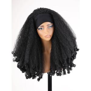 SOKU New Afro Curly Headband Wig, Synthetic Braided Hair Texture with Unique Bouncy Curls in the End, Black 20 Inch Soft Curly Voluminous Headband Wigs for Black Women Blend Kinky 4C Hair