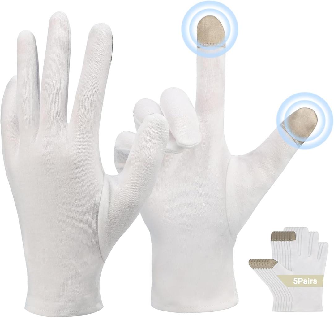 Touch Screen Gloves, 5 Pairs Archival Gloves Art Handling Gloves Film Gloves Photography Gloves White Work Gloves with Touchscreen Fingers White Cotton Gloves for Art Handling, Jewelry Large