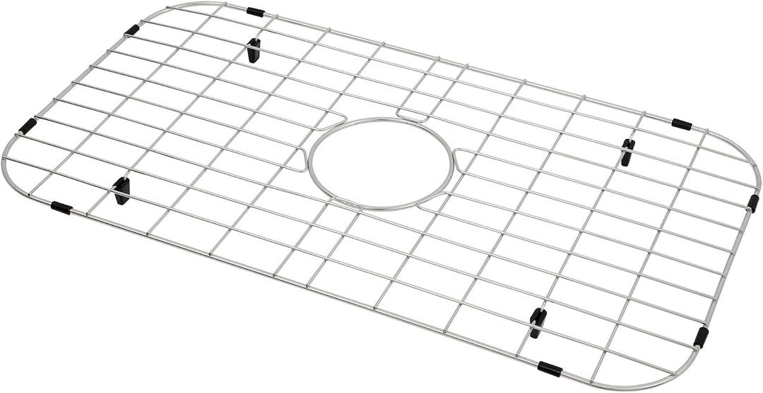 LQS Kitchen Sink Bottom Grid and Sink Protector, Sink Rack for Bottom of Grid 26" x 14" with Center Drain Hole for Handmade Single Bowl, Stainless Steel Sinks Grid, Kitchen Sinks Grate
