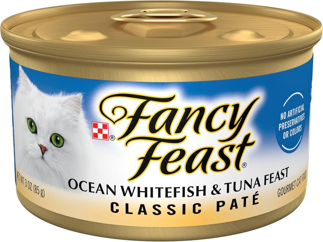 Purina Fancy Feast Classic Pate Ocean Whitefish and Tuna Feast Classic Grain Free Wet Cat Food Pate - (Pack of 24) 3 oz. Cans (EXP 04/01/28)