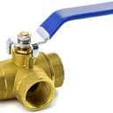QWORK Series 3-Way (L-Port) Ball Valve, Lever Handle, BSPP Female (3/4'') Made of Forged Brass 1 Pack (DN20)