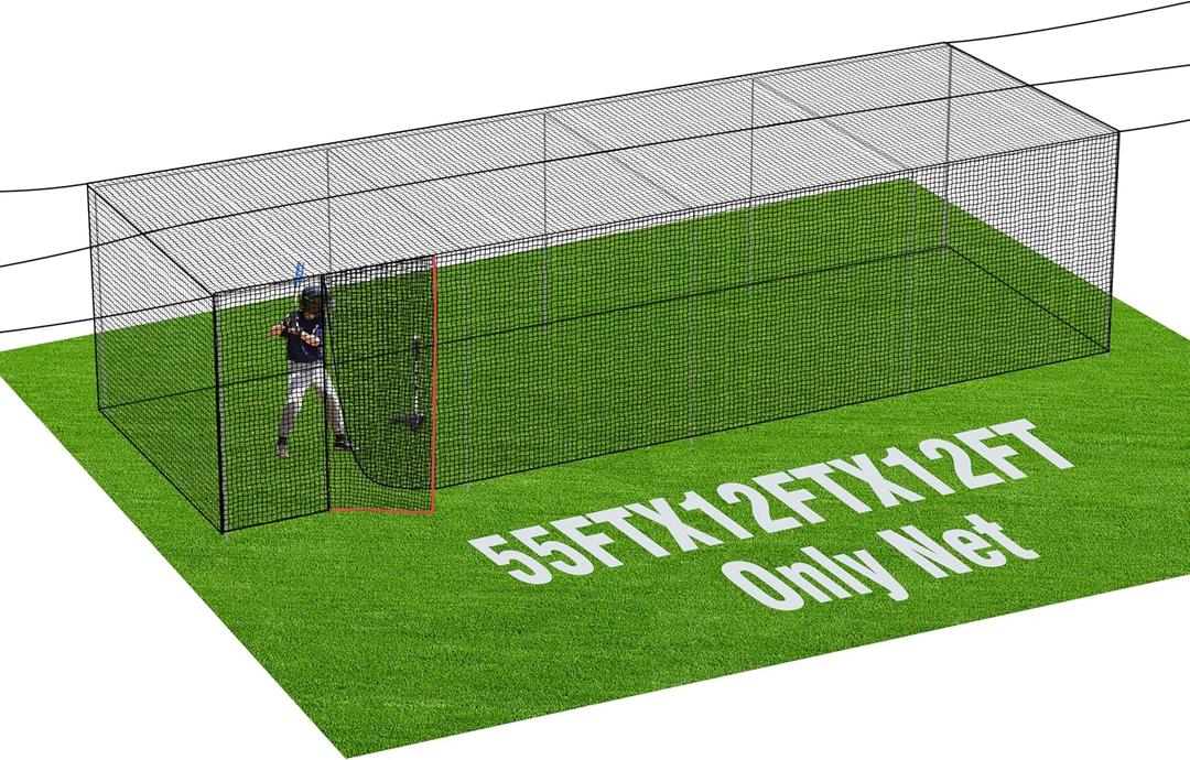 RIIFRILY Baseball Batting Cage Nets, 55'L Baseball and Softball Cage Netting, Enclosed HDPE #42 /#45 Netting Batting Cages for Backyard and Indoor (NET ONLY)