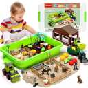 69 PCS Farm Sensory Bin Toys Playset, Sandboxes with Sand, Farmer Tractor & Farm Animals Figures Toys for Kids 3 4 5, Gifts for 6 7 Years Old Boys Girls Toddlers