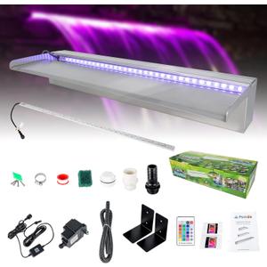 24 Inch APP 304 Stainless Steel Pond Fountains with 16 Color LED Lights, Outdoor Water Patio Waterfall Spillway Kit for Garden Patio, Swimming Pool, Koi Ponds Decoration