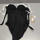 BERLOOK One Piece Swimsuit Women Tummy Control Ribbed Retro Bathing Suits Contrast Trim Knotted Sexy Slimming Swimwear (Medium, Black)