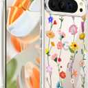 Unov Case Compatible with Pixel 9 Pixel 9 Pro Case Clear with Design Soft TPU Shock Absorption Slim Embossed Pattern Protective Back Cover (Aesthetic Flower)