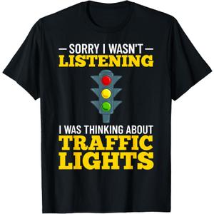 Sign Green Yellow Red Stop Stoplight T-Shirt (M, Black)