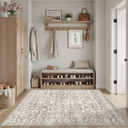 3x5 Area Rugs for Entryway,Washable Vintage Low Pile Non-Slip Throw Area Rugs, Accent Rug Floral Print Indoor Mat for Bedside Living Room Kitchen Bedroom Light Brown