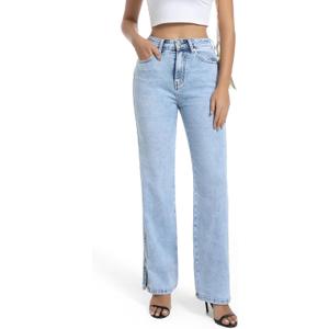 Guaile Womens Jeans High Waisted Stretchy Straight Leg Jeans Split Hem Jeans for Women Trendy Classic Denim Jeans M  06
