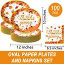 2 x 100Pcs Thanksgiving Oval Paper Plates and Napkins Set, 10" x 12" Large Disposable Party Plates for Fall Party and Thanksgiving Day
