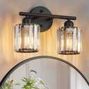 Modern 2 Light Crystal Vanity Light, Black Vertical Bathroom Light Fixture Over Mirror for Dressing Table Sink, Compatible with Dimmable Bulbs (Bulbs Not Included)