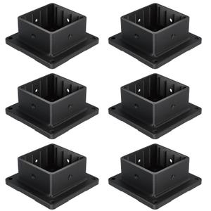 HILLMASTER 4x4 Post Base, 6 Pack Plastic Post Anchor Deck Post Base Support for Outdoor Wooden Fence,Mailbox,Pergola Brackets Fence Kit, Durable Black Bracket Base Cover with Black Powder-Coated