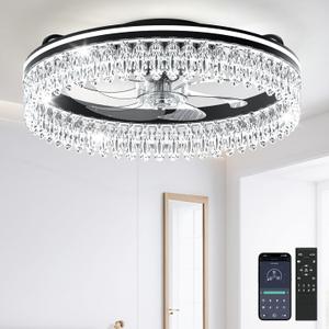 AIKVSXER Ceiling Fan with Light,20" Flush Mount Ceiling Fan,6 Speeds,3000-6500K Dimmable LED, App&Remote Control, Quiet DC Motor for Bedroom Living Room Modern Ceiling Fans with Lights (Black)