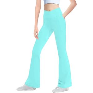 Girls' Leggings Cross Flare Pants with Pockets Black Soft Stretchy High Waisted Pants for Kids Child Yoga Dance