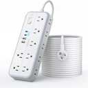 25 FT Long Extension Cord with Multiple Outlets, NTONPOWER 14 Outlets and 4 USB Ports (2 USB C), 1875W 15A, 14 Gauge 3 Prong, 2700J Surge Protector Power Strip, Mountable for Home Office, White (25FT)