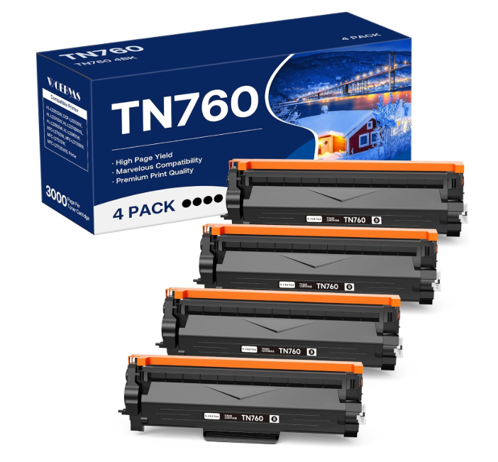 WOEBYAS Compatible TN760 Toner Cartridge Replacement for Brother TN760 TN730 with HLL2350DW HLL2370DW MFCL2750DW DCPL2550DW Printer (4 Black)