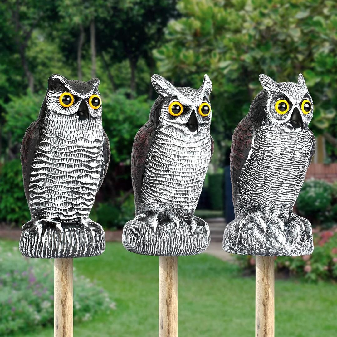 3Pack Owl Decoys for Bird Deterrent  Weatherproof Bird Repellent Devices for Outdoor Use  Plastic Owls to Scare Birds Away and Control Garden Pests