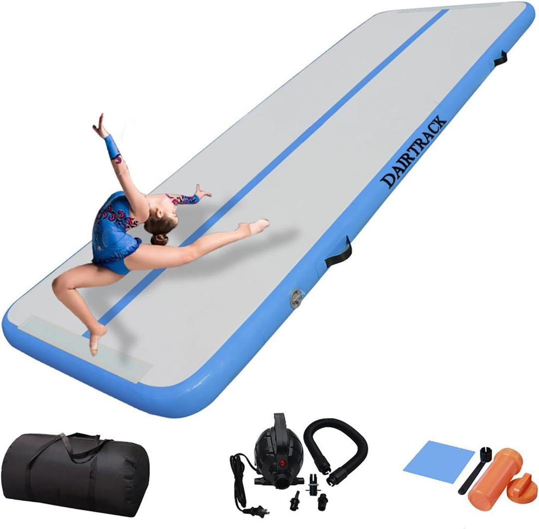 DAIRTRACK Inflatable Gymnastics Air Mat 10ft/13ft/16ft/20ft Tumble Track Tumbling Mats for Home Use/Gym/Training/Cheerleading/Yoga/Water (9.84ftx3.3ftx4inch, Light blue)