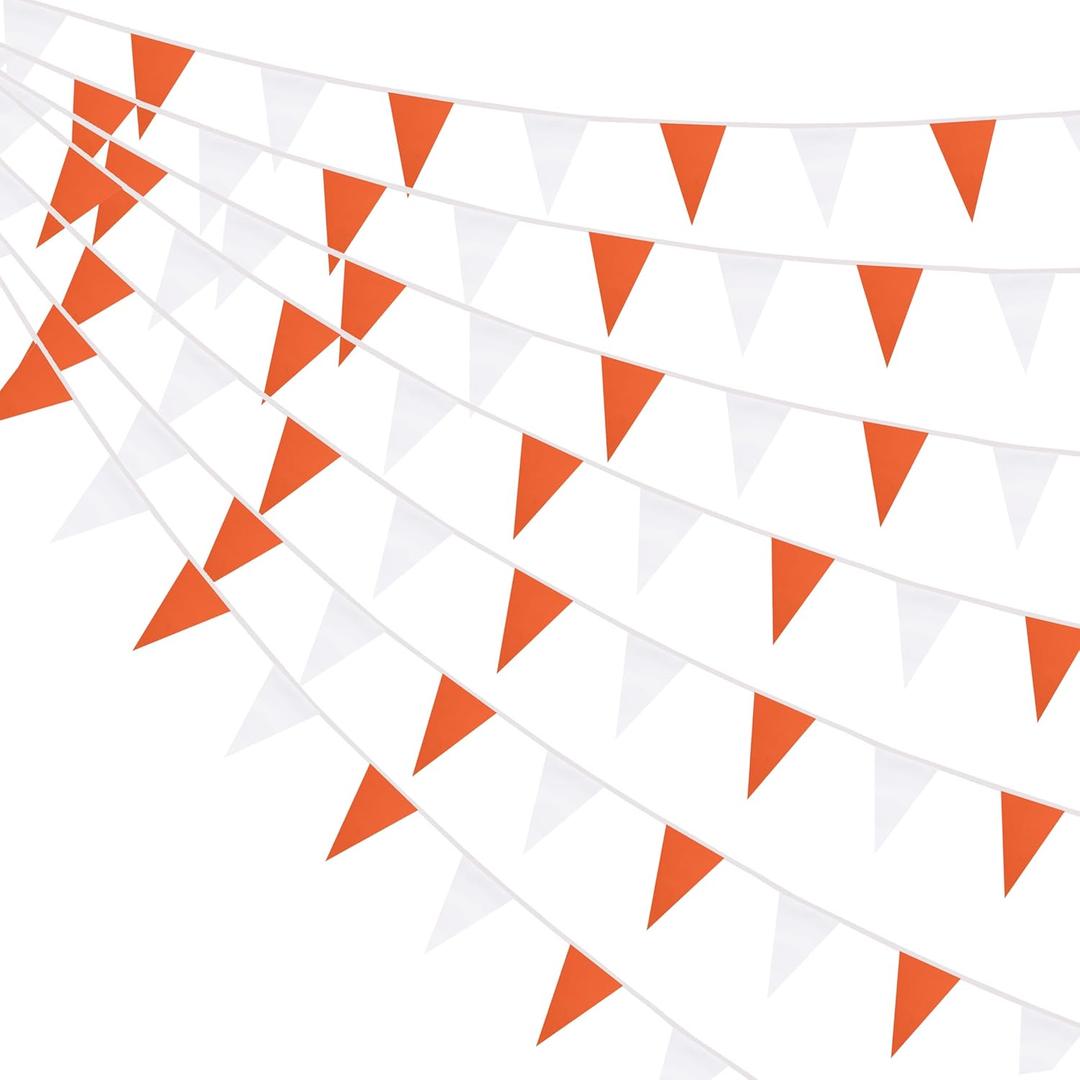 100 Feet Orange & White Pennant Banner Flags String Hanging Orange & White DIY Triangle Bunting Flags,Party Decorations for Grand Opening,Party Events Celebration,Kids Birthday,60 Pcs