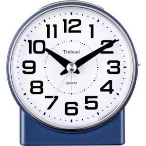 4.3" No Ticking Analog Alarm Clock,Silent Readable for Seniors,Easy to Set,Gradual Rise Alarm,Big Numbers,On/Off Switch on Side,Gentle Wake,Snooze,Lighted on Demand,Battery Operated,Blue