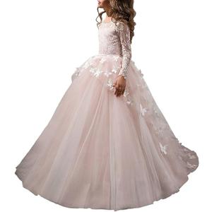  Lovely Flower Girl Dress Lace Long Sleeves Prom Gown 4-5 Years
