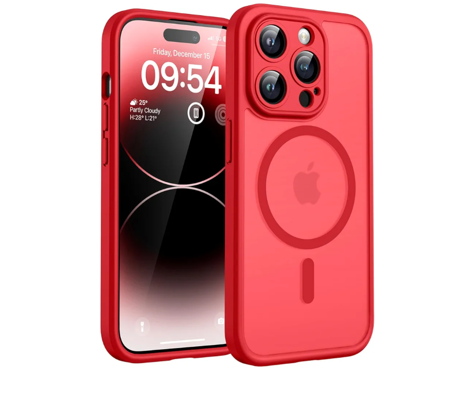 TOCOL for Phone 14 Pro Case, Compatible with Magsafe Charger, Full Camera Protection, Drop Protection, Translucent Matte Phone Case for iPhone 16 Pro 6.1 inch (Red)