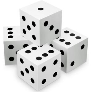 Shappy 4 Pieces 3.5 Inch Foam Dice Cube Jumbo Dice with Number Dots Big Giant Foam Large Cube for Christmas Game Math Classroom Party Favors Bag Stuffers(White)