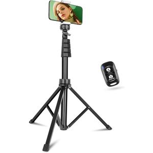 Aureday 67" Phone Tripod, Extendable Cell Phone and Camera Tripod Stand with Wireless Remote & Phone Holder, Aluminum Selfie Stick Tripod (black)