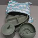 Silicone Baby Feeding Set, 10 Pcs Baby Led Weaning Supplies Baby Eating Essentials Set with Suction Bowl Divided Plate Adjustable Bib Soft Spoon Fork Cup with Lid Drinking Cup, Travel Bag (Green)