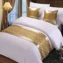 Twelve Champagne Floral Queen Bed Runner Bedding Scarf for Home Hotel Decorations 19.7x82.7in