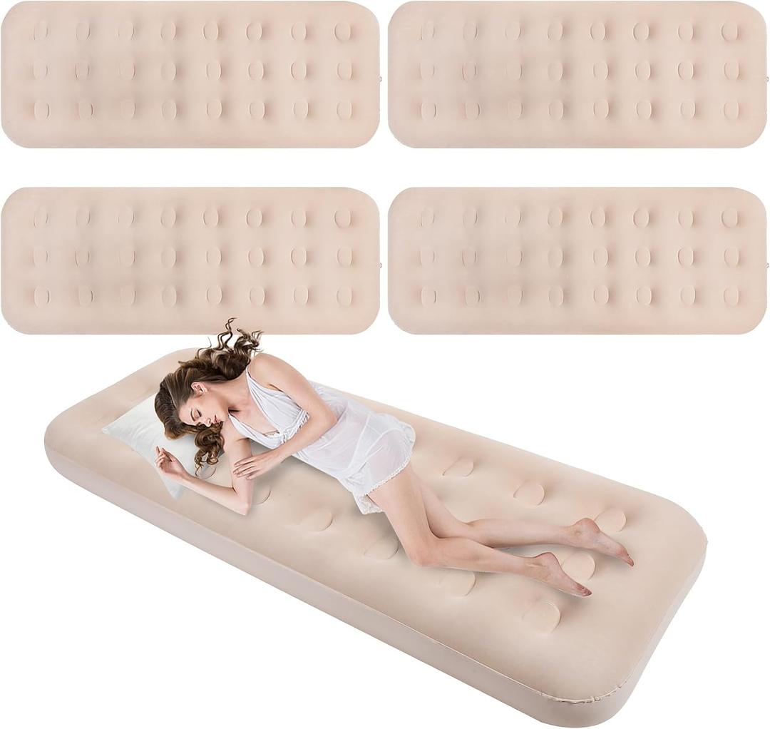 Geetery 4 Pcs Large Air Mattress for Adult Kid 75 x 30 x 8.7 Inch Inflatable Sleepover Airbed Foldable Flocked Blow up Bed with Patch Portable Toddler Air Mattress for Home Travel Camping Tent Party