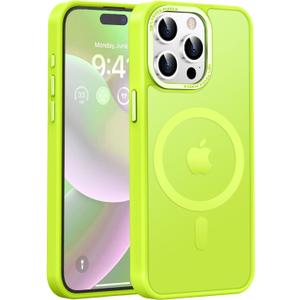 Newfuture Upgraded Magnetic for iPhone 15 Pro Max Case [Compatible with Magsafe] [Mil-Grade Protection], Pocket-Friendly, Translucent Phone Case Cover for iPhone 15 Pro Max 6.7", Fluorescent Green