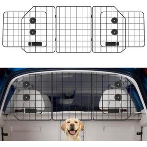 OUSHENG Car Dog Barrier for SUV, Adjustable Pet Divider Gate for Trunk Cargo Area, Universal-Fit Back Seat Heavy-Duty Wire Mesh Dogs Separator Guard Net, Vehicles Safety Travel Accessories