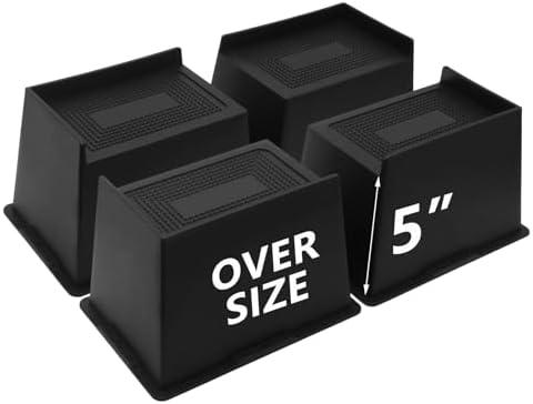 HANIHUA 4 Pack Bed Risers 5 inch Heavy Duty, Oversized Furniture Risers, Extra Wide Bed Lifts Risers for Couch, Table, Sofa, Dorm Twin XL, Desk, Bed Frame Risers Supports Up to 6,500 Lbs