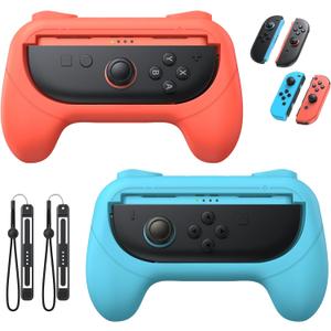 [Switch 1/2 Compatible] FASTSNAIL Grips for Nintendo Switch 2 (2025)/1&OLED for Joy-Con 2, Wear-Resistant & Anti-Slip Controller Grips Handle Kit, Switch 2 Joypad Holder Accessories (Orange,Blue)