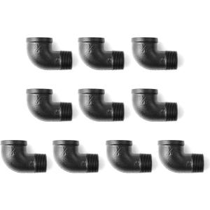 3/4" Black 90 Degree Pipe Fitting Elbow, Home TZH 3/4" NPT Male X NPT Female Elbow, Threaded Cast Black Malleable Iron for Steampunk Vintage Shelf Bracket DIY Plumbing Pipe Decor (10, Black 3/4")
